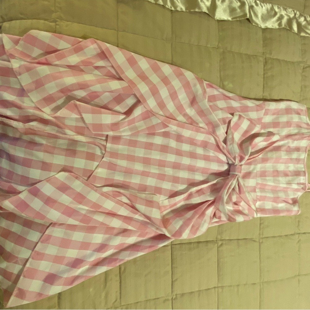 Pink Gingham Dress with Bow Detail